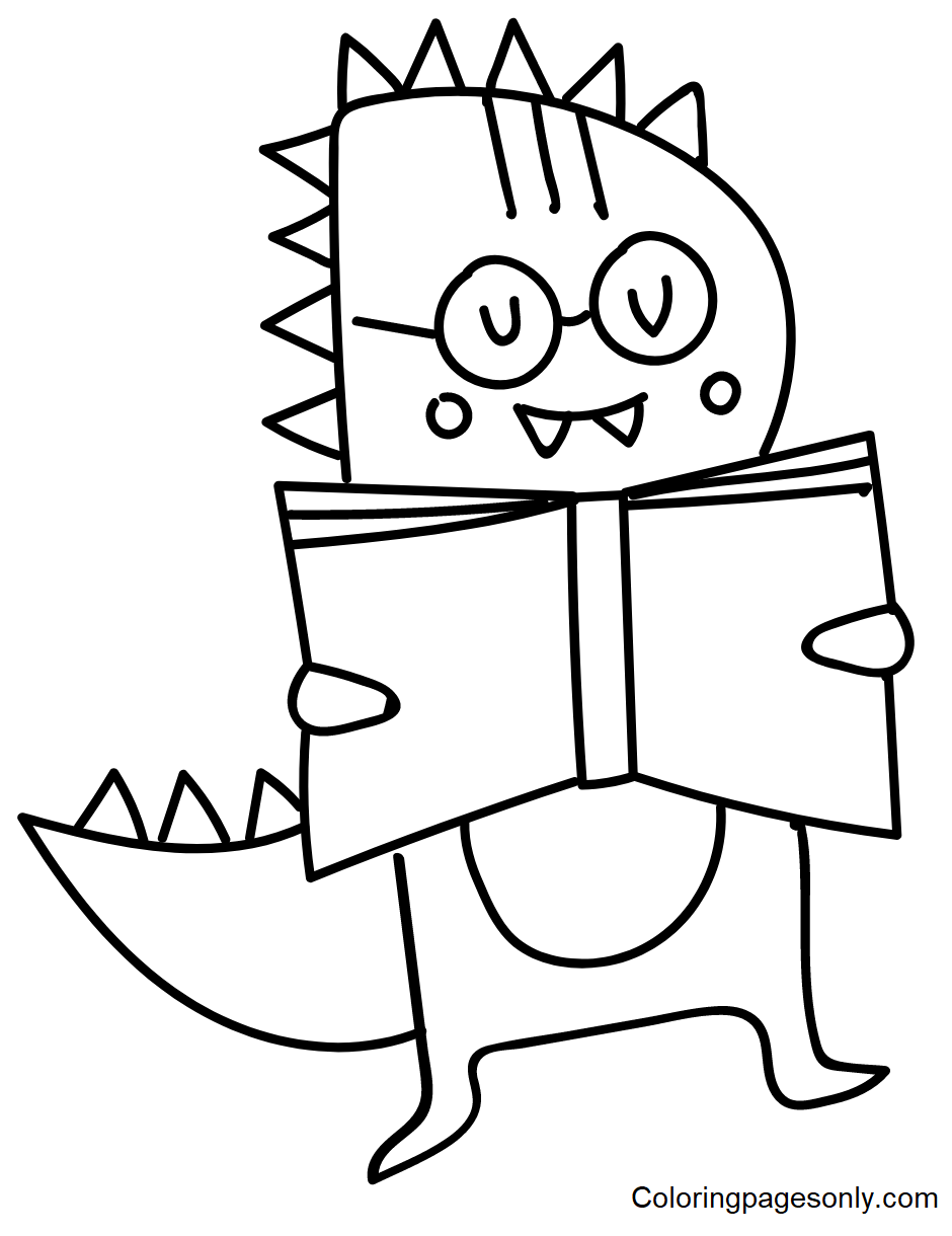 T-rex Reading Book Coloring Pages