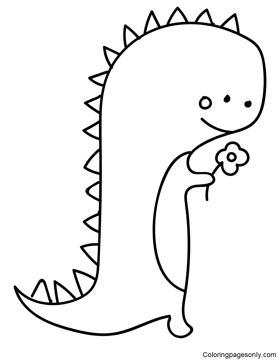 T-rex with Flower Coloring Pages