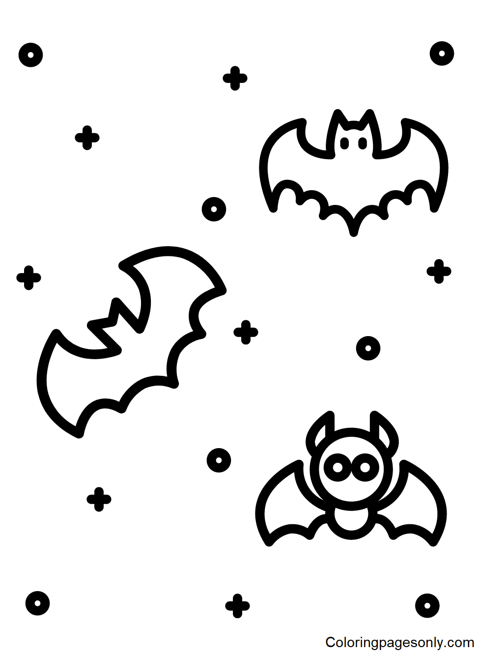 Three Bats for Kids Coloring Page