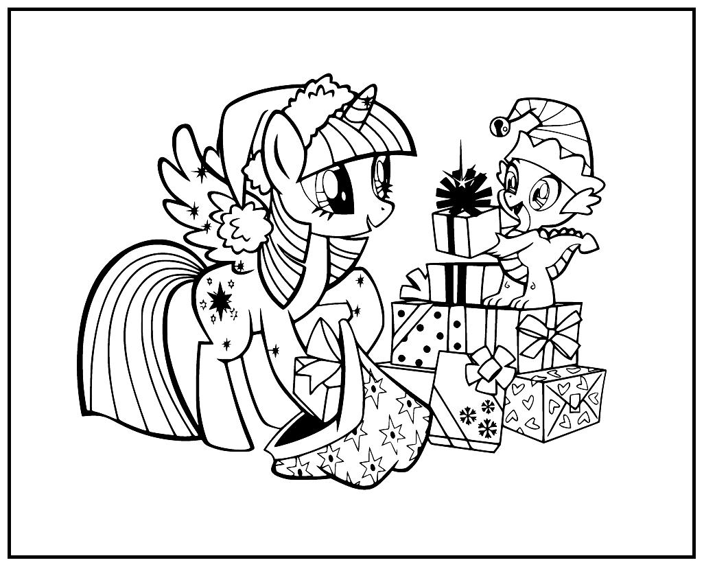 Twilight Sparkle with Spike and Christmas Presents from Twilight Sparkle
