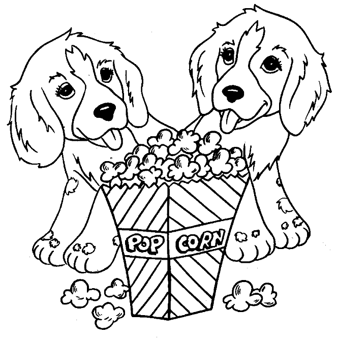 Two Dogs with Popcorn Coloring Pages