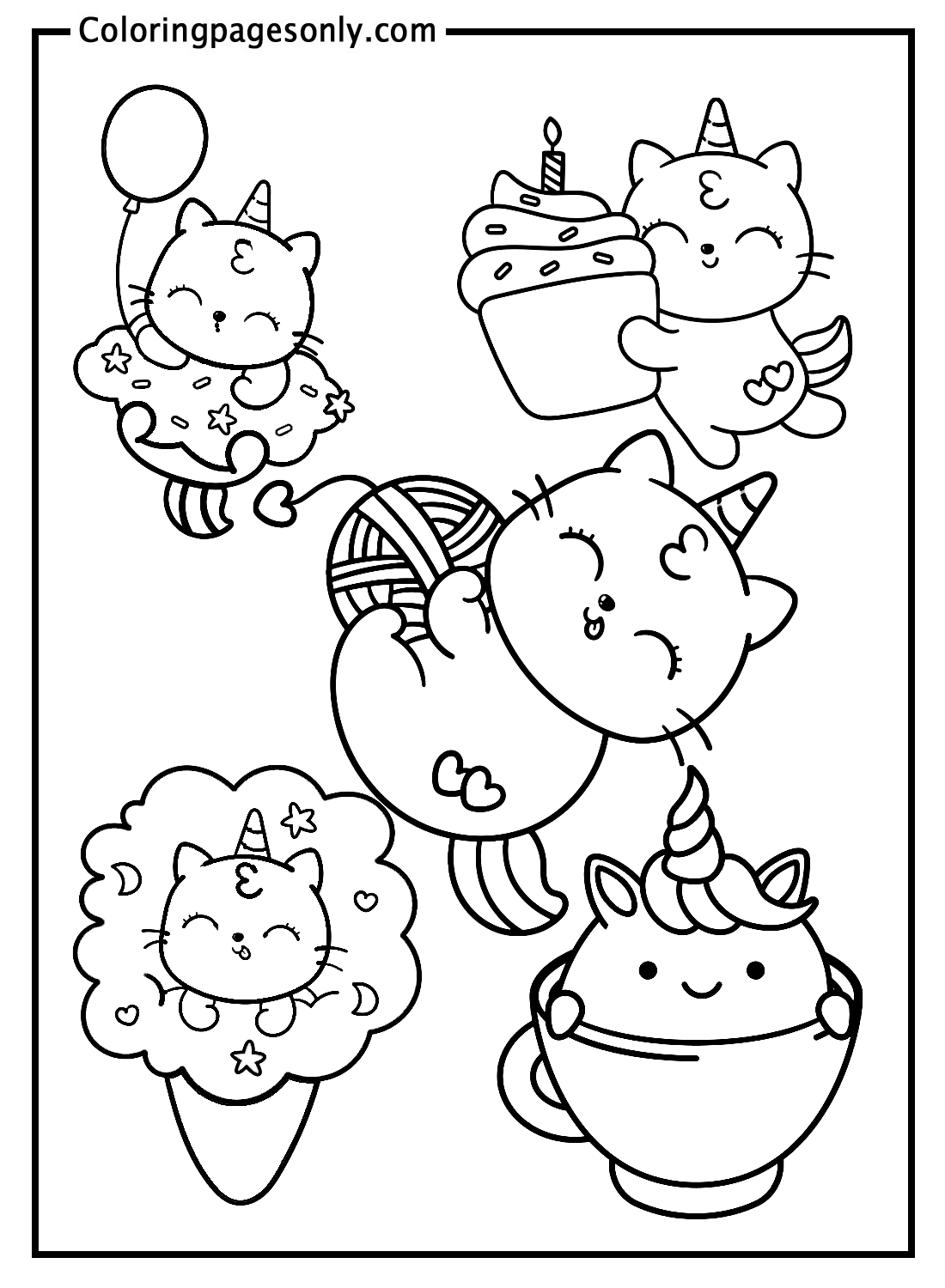 Unicorn Cat Sticker Coloring Pages