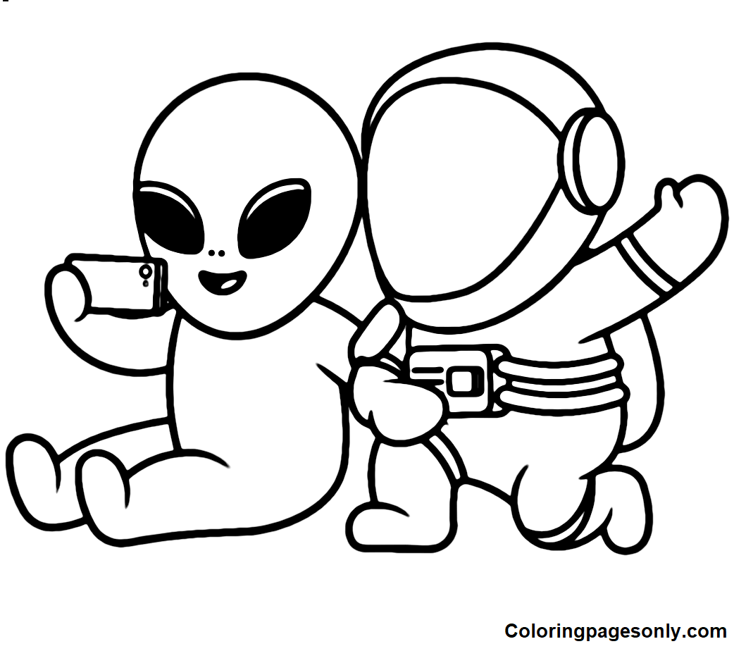 Alien and Astronaut Selfie Coloring Page