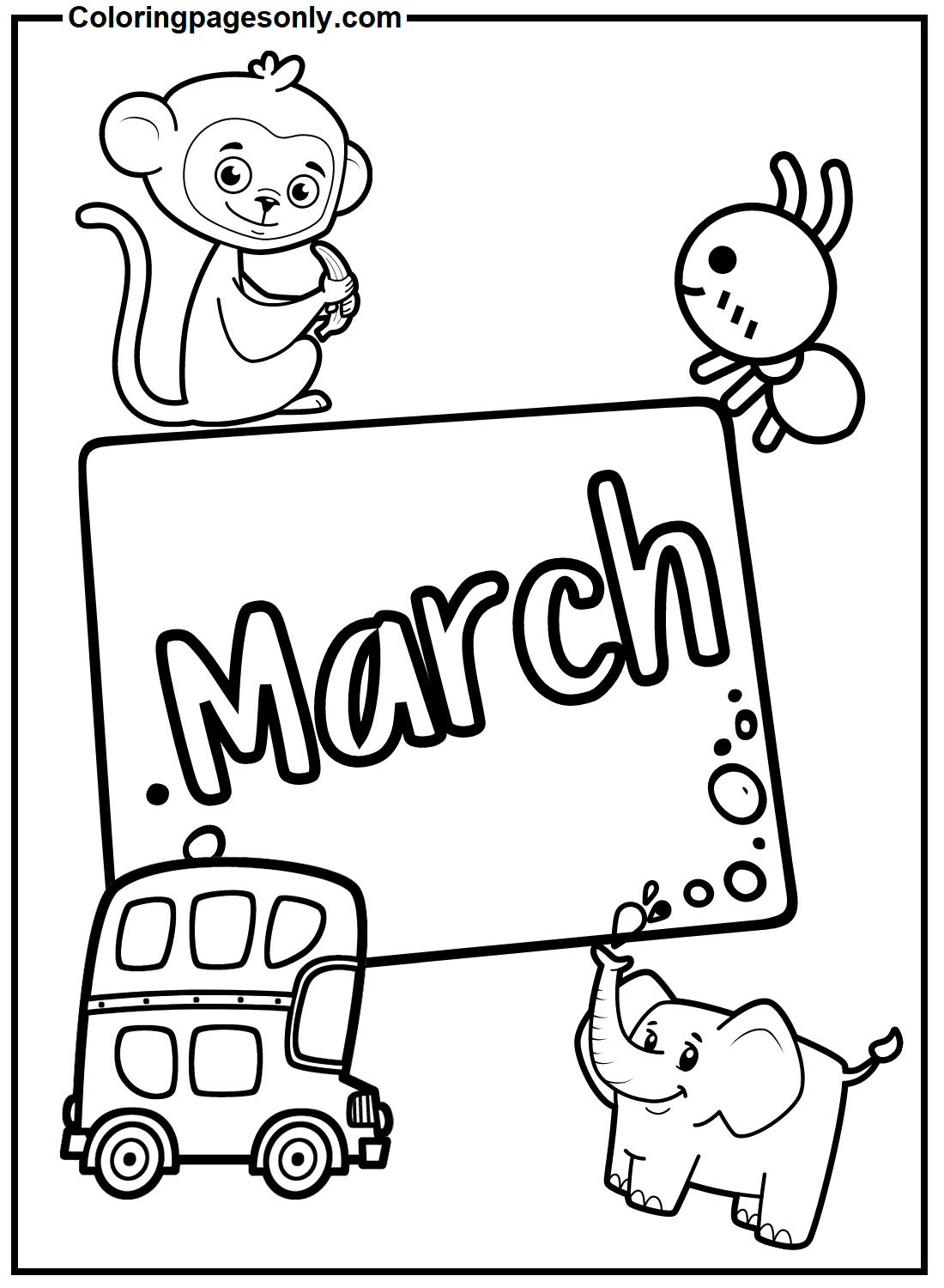 Animals With March Coloring Pages