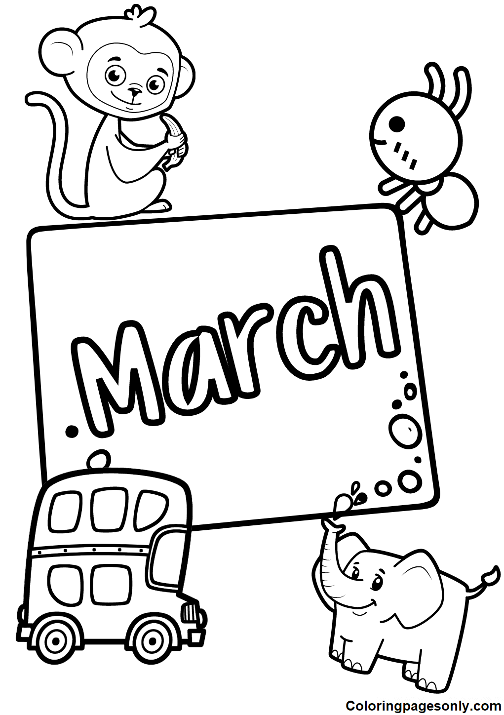 Animals with March Coloring Pages