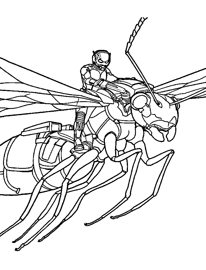 Ant-man rijdt op de wesp kleurplaat