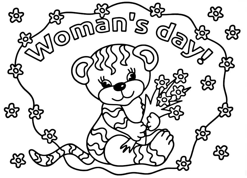 Baby Tiger Wishing Happy Women s Day Coloring Page