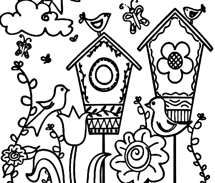 Birds and Flowers Coloring Page