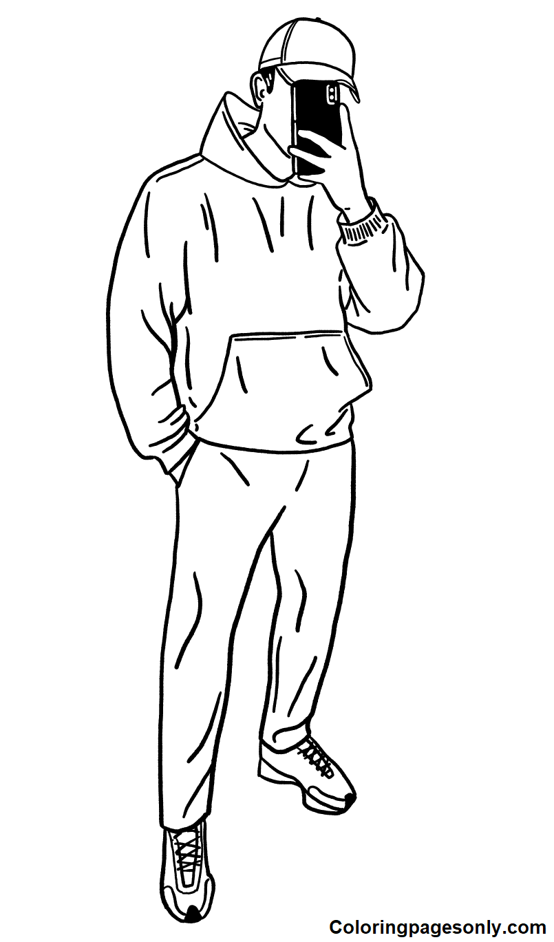 Boy Selfie Coloring Page