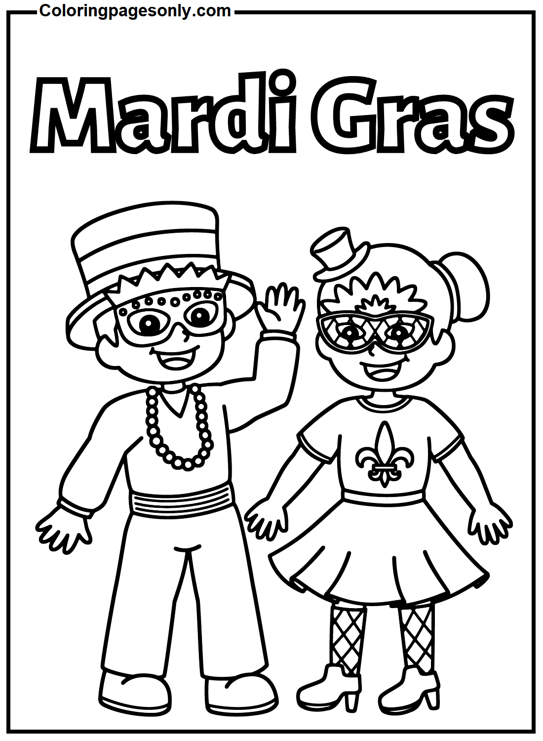 Jongen en meisje in Mardi Gras kleurplaat