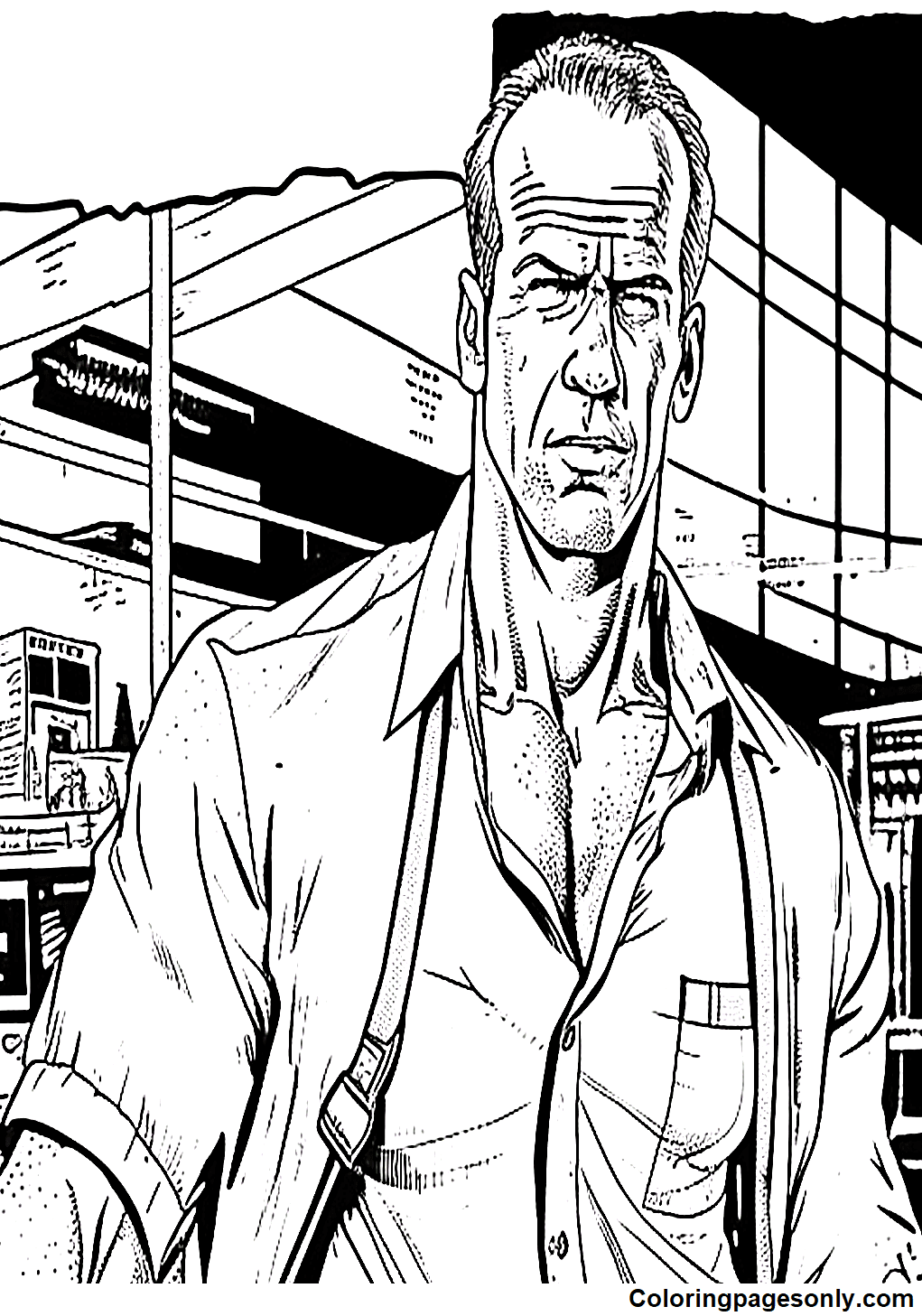 Bruce Willis as John McClane Image Coloring Pages