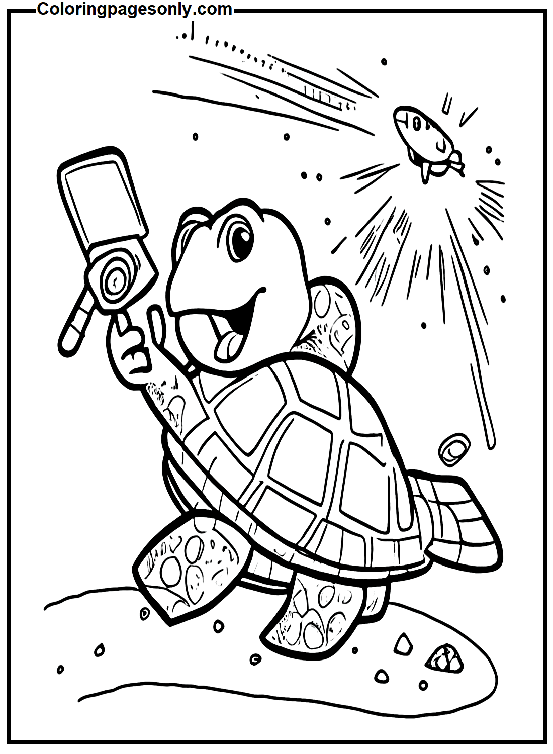 Cartoon Turtle Taking Selfie Coloring Pages