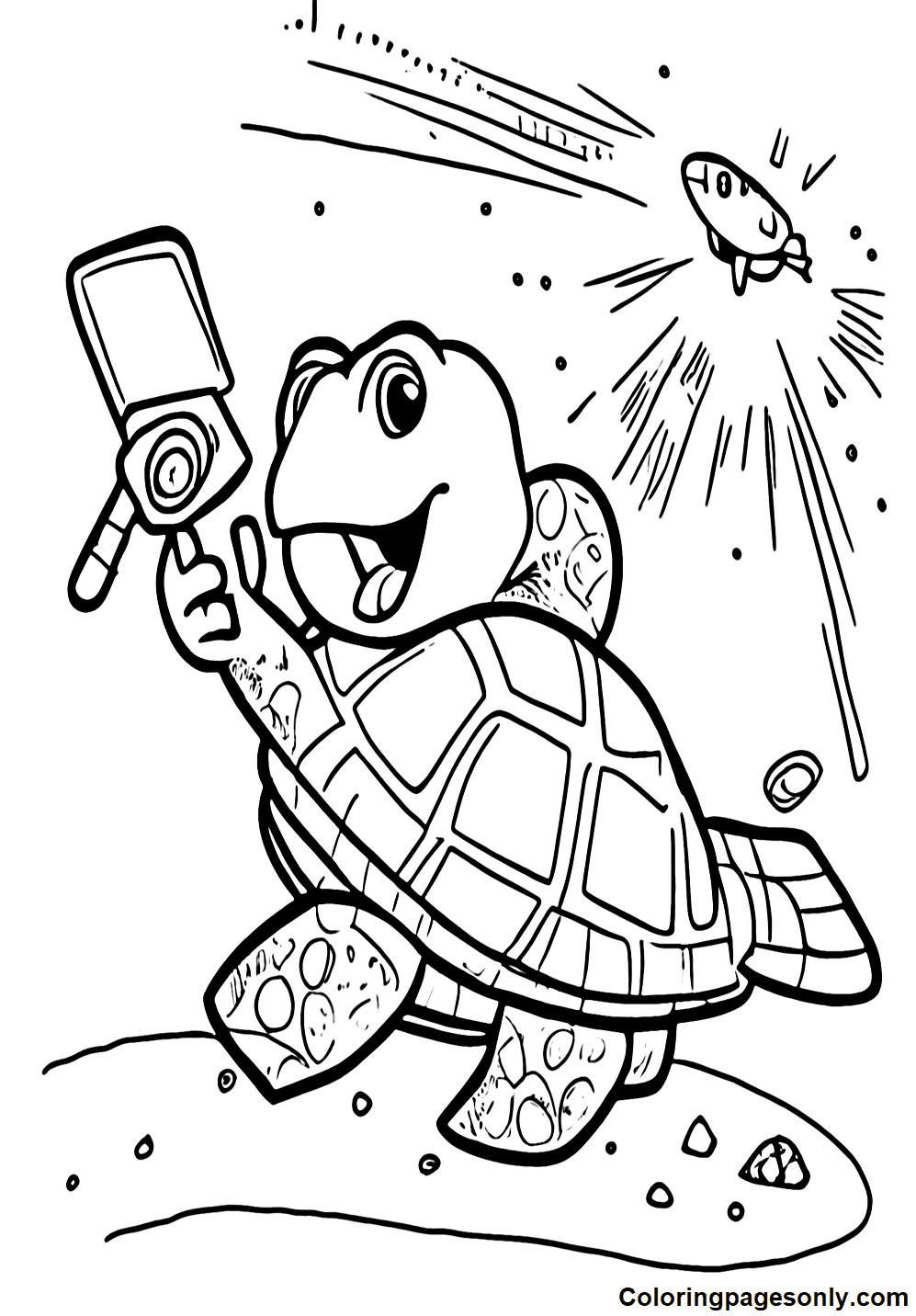 Cartoon turtle taking selfie Coloring Pages