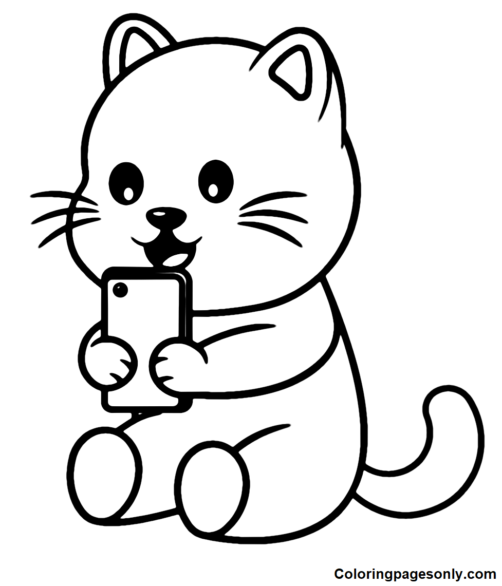 Cute Cat Selfie Coloring Pages