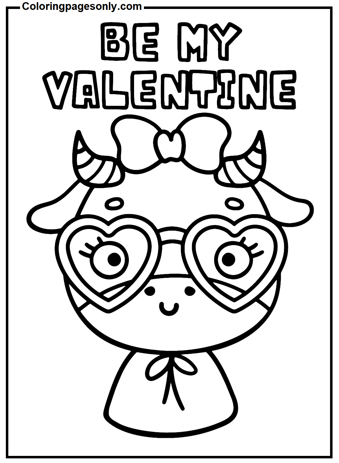 Cute Cow In Valentine's Day Coloring Pages