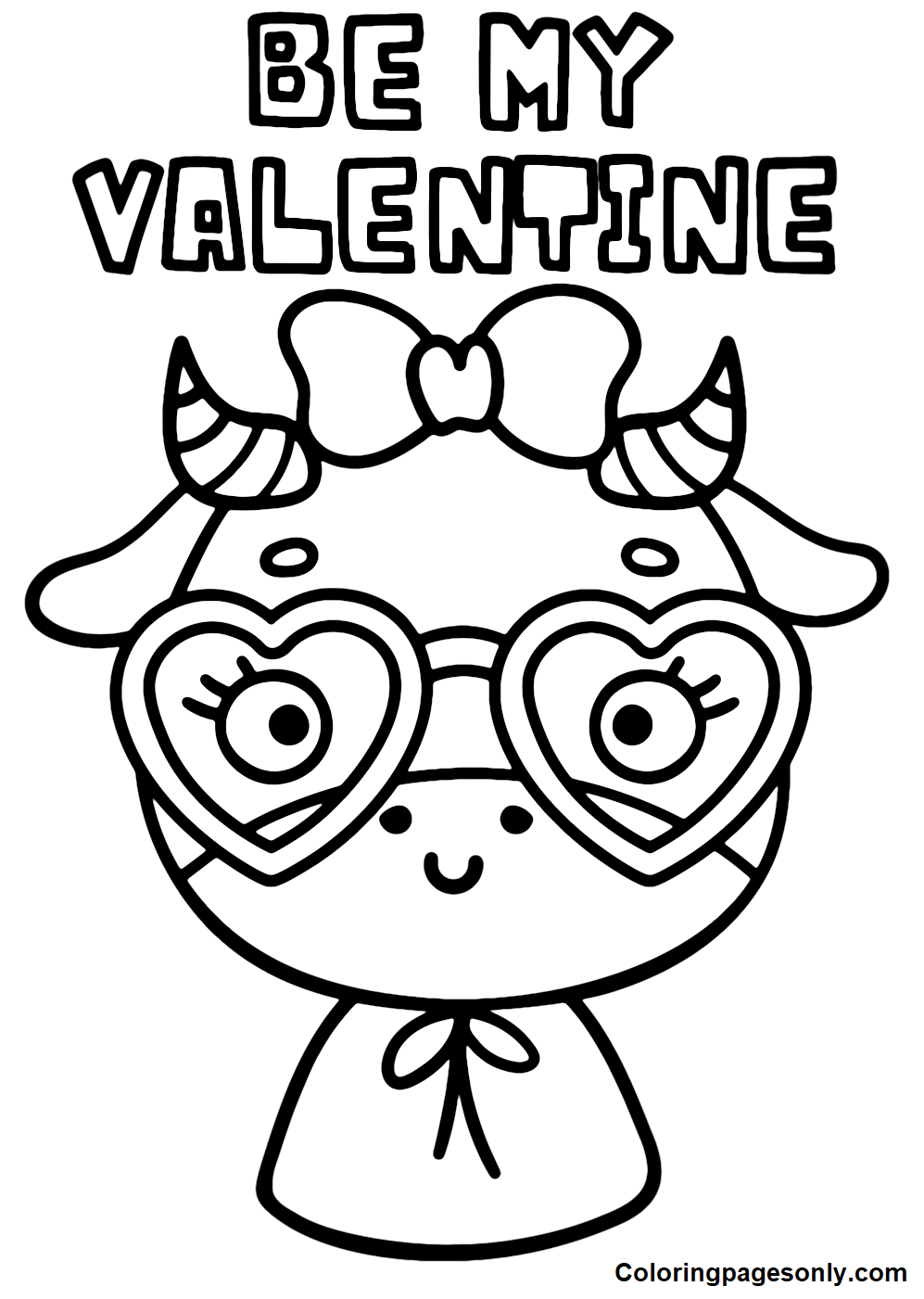 Cute Cow in Valentine’s Day Coloring Pages