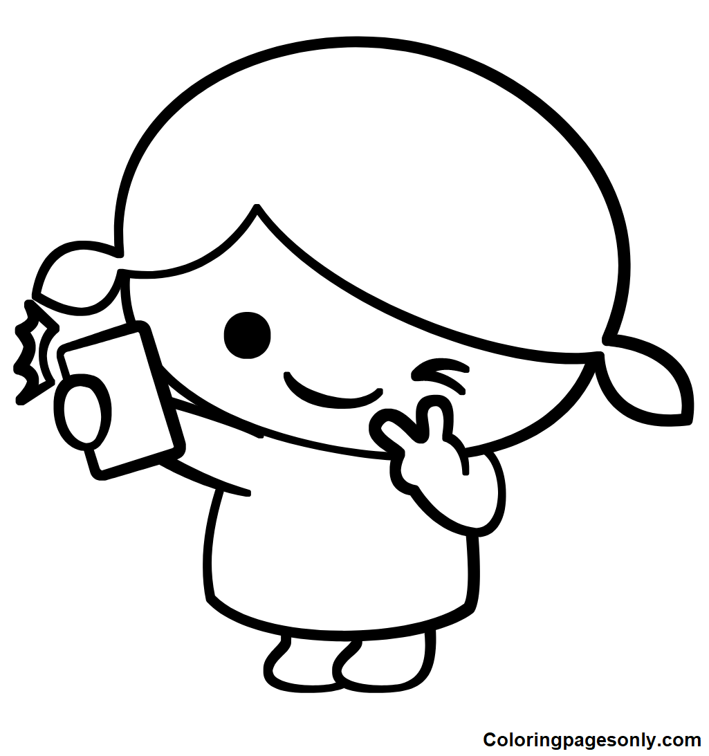 Cute Girl Taking Selfie Coloring Page