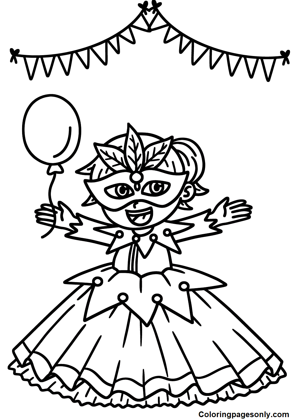 Cute Girl in Mardi Gras Coloring Pages