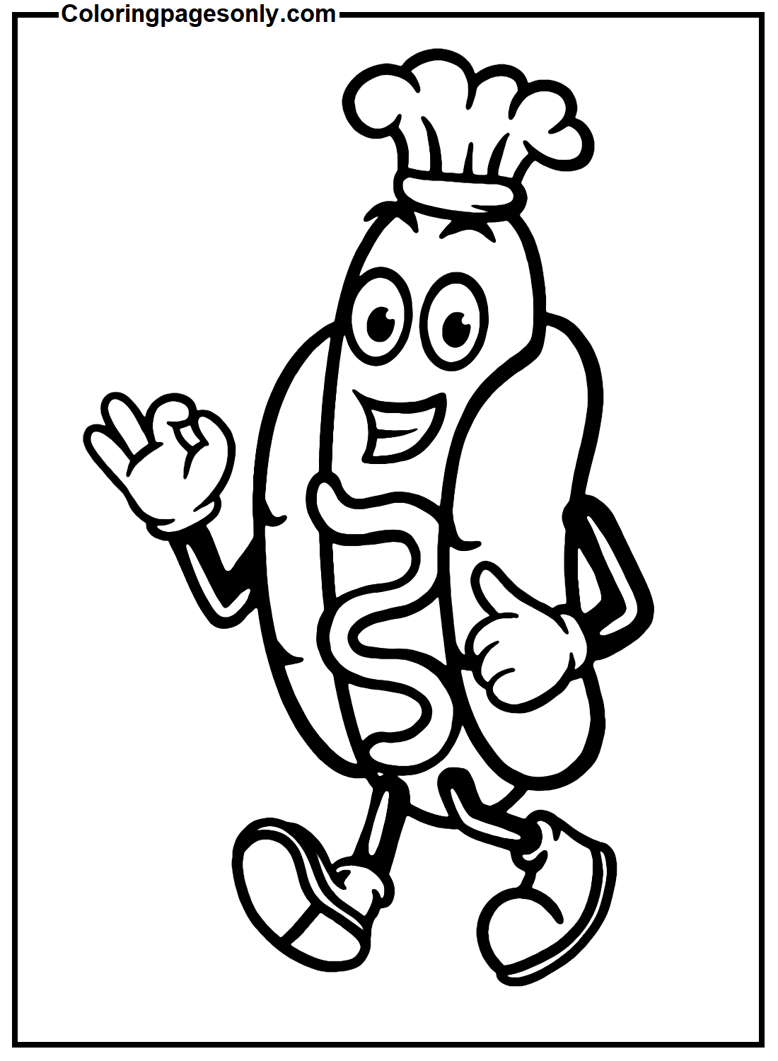 Cute Hot Dog Mascot Coloring Pages