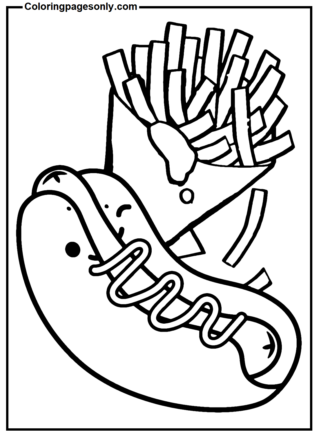 Cute Hot Dog With French Fries Coloring Pages
