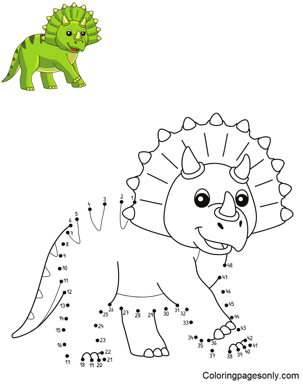 Dot to Dot Triceratops Coloring Pages