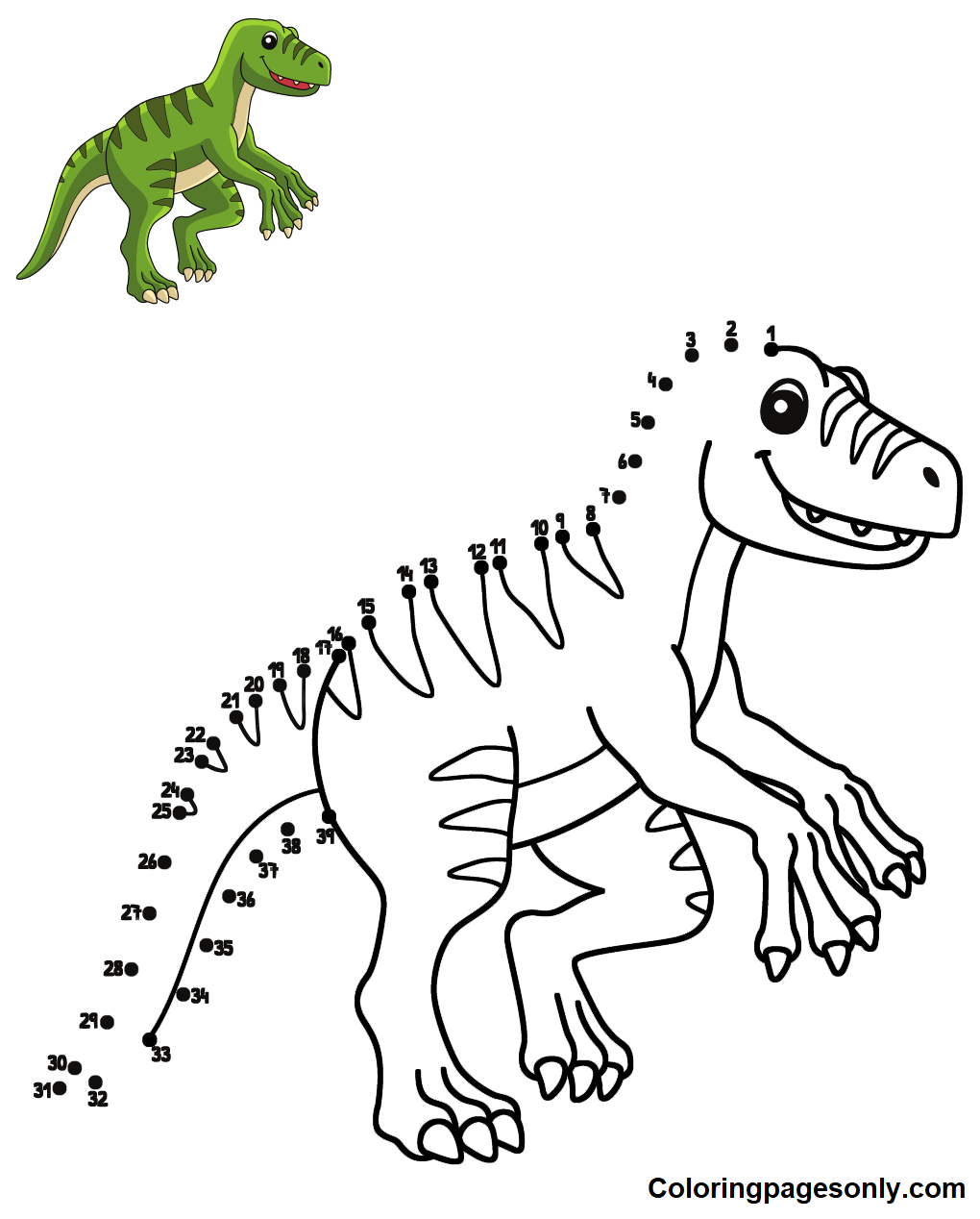 Dot to Dot Velociraptor Coloring Page