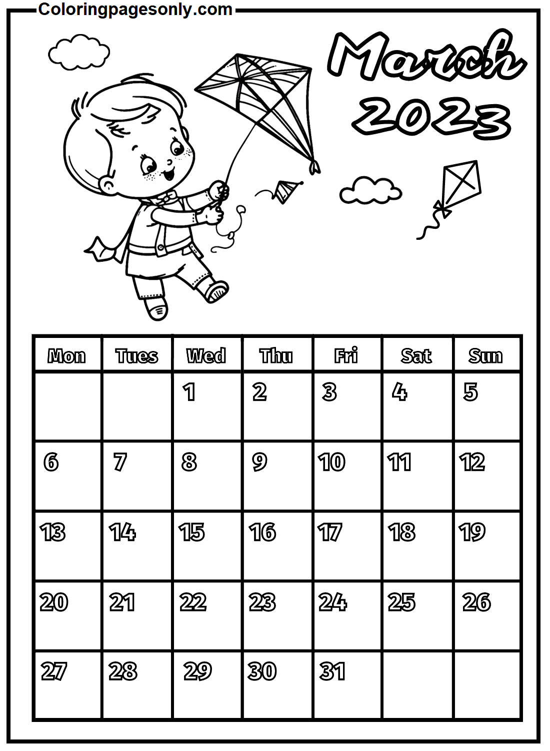 التقويم المجاني لشهر مارس 2023 من مارس 2024