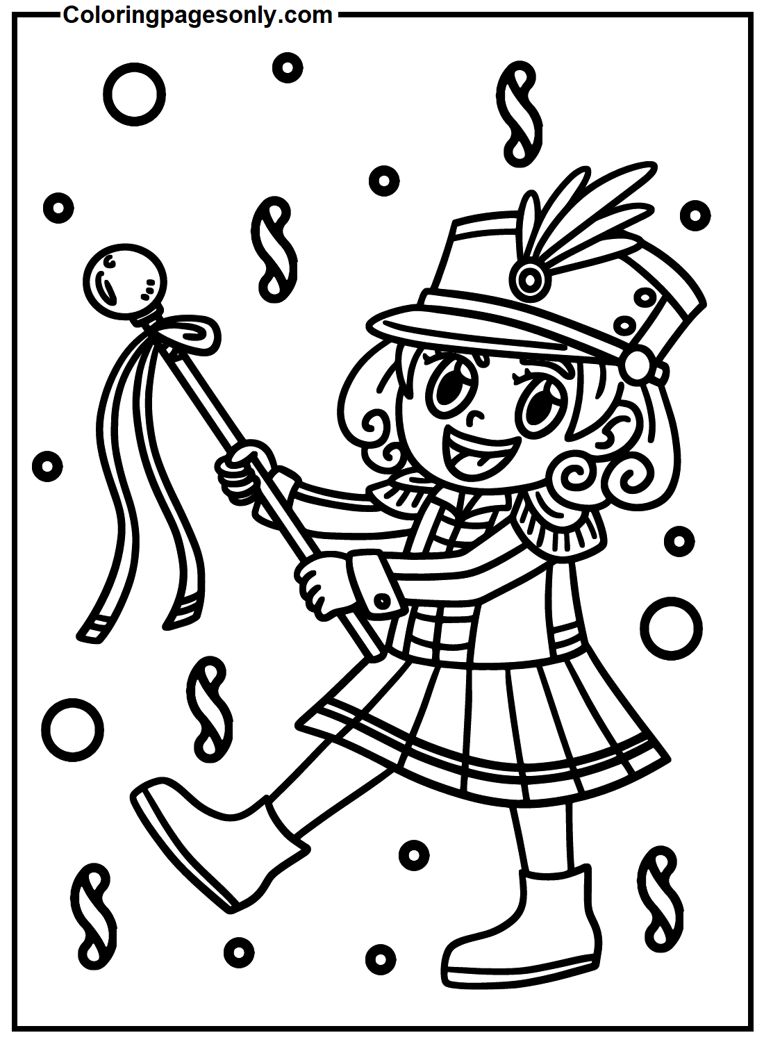 Happy Girl In Mardi Gras Coloring Pages