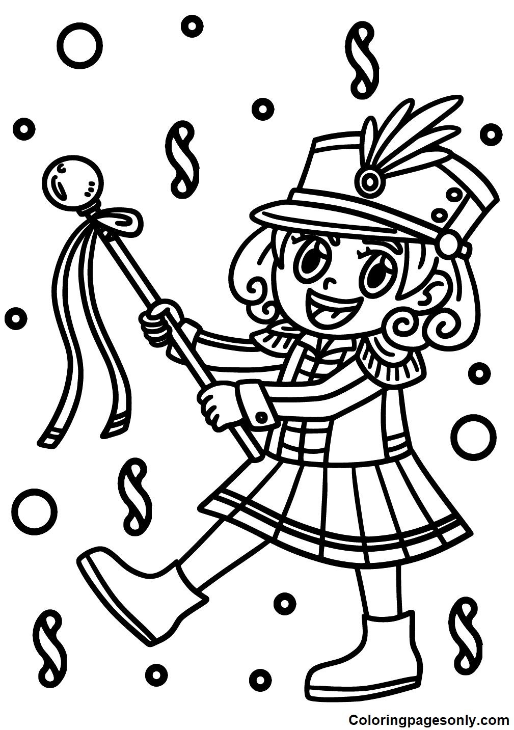 Happy Girl in Mardi Gras Coloring Pages