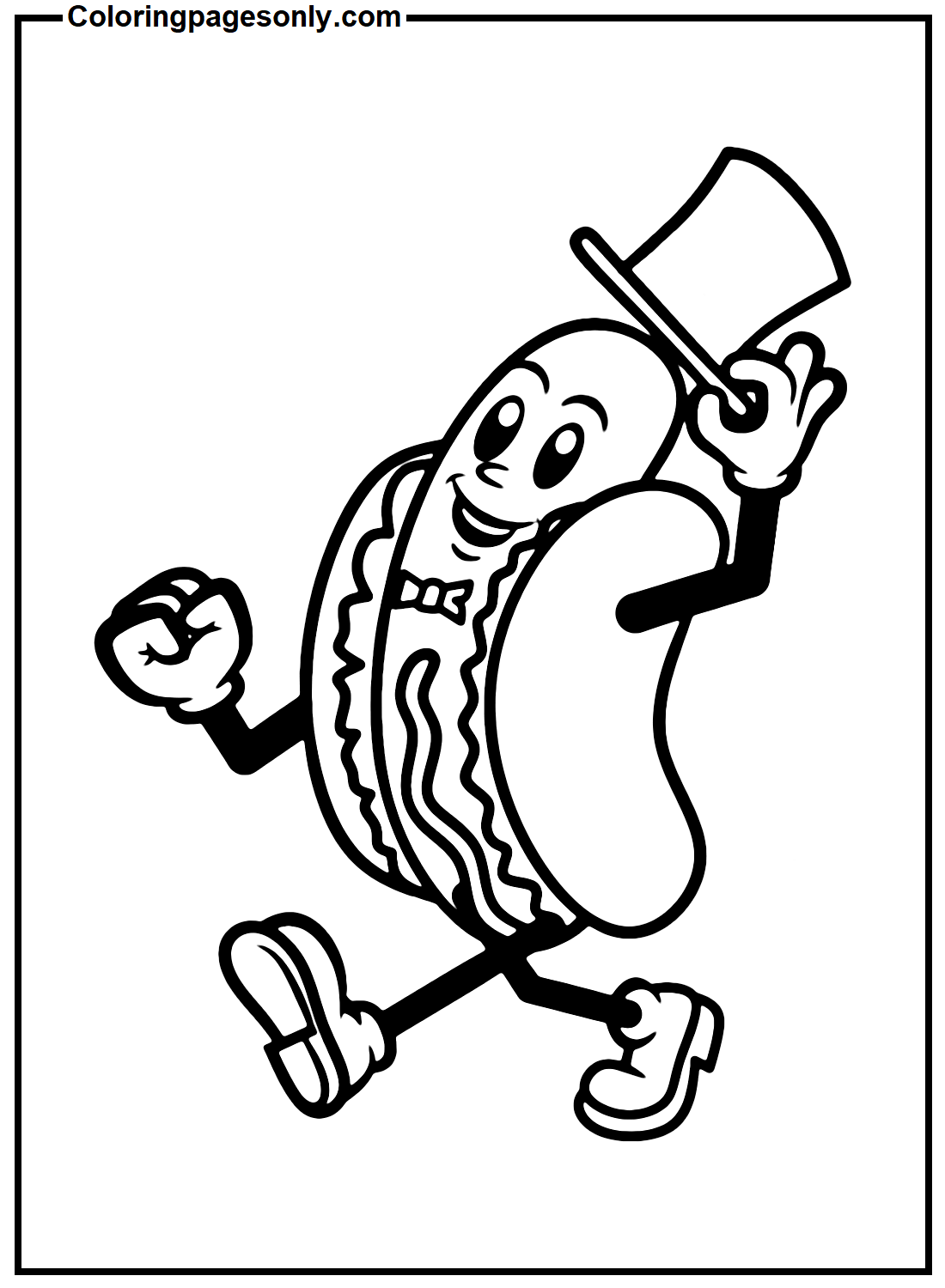 Happy Hot Dog Mascot Coloring Pages