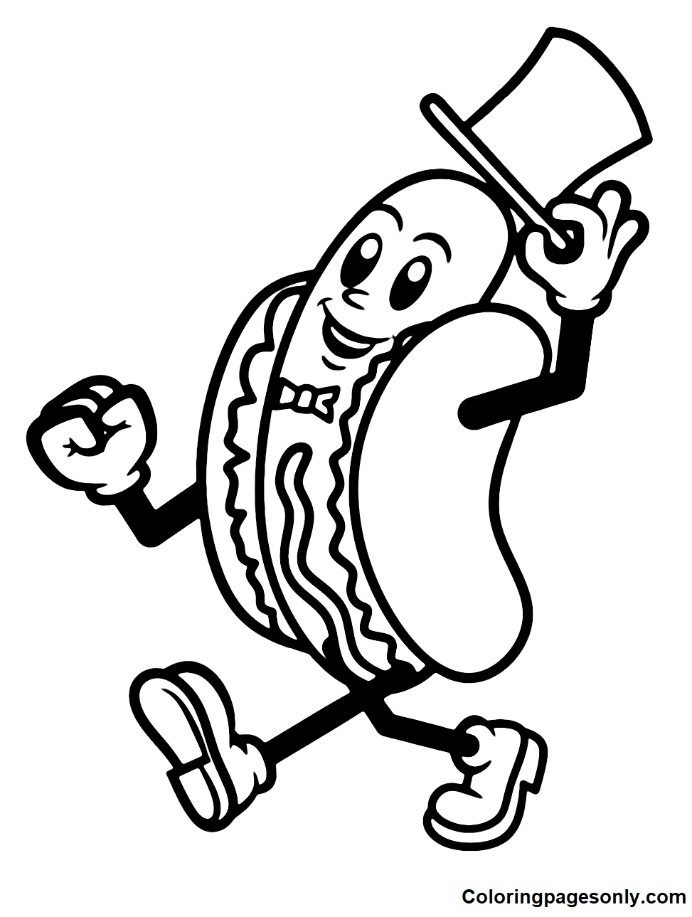 Happy Hot Dog mascot Coloring Pages