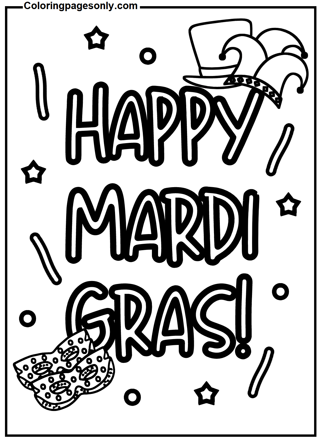 Happy Mardi Gras Picture Coloring Page
