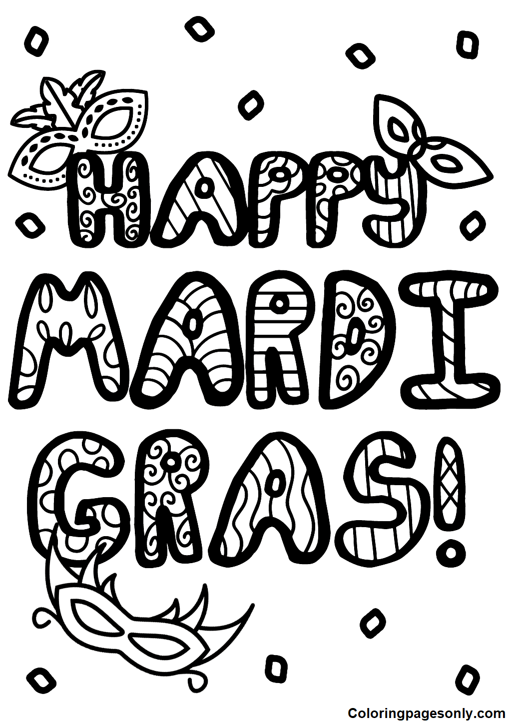 Happy Mardi Gras Coloring Pages