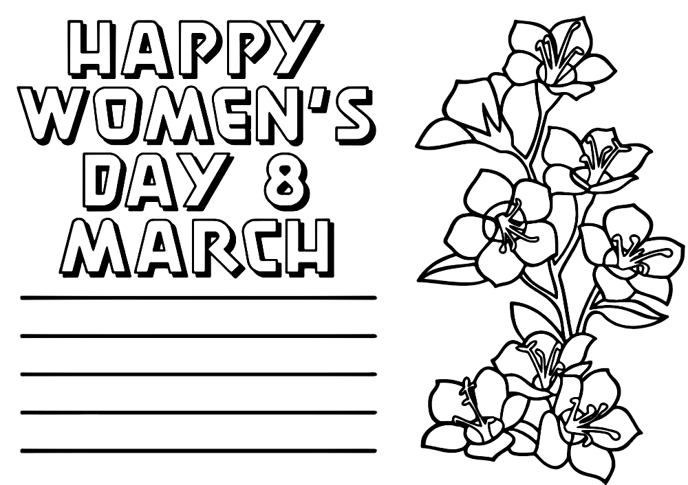 Happy Womens Day Card Coloring Page