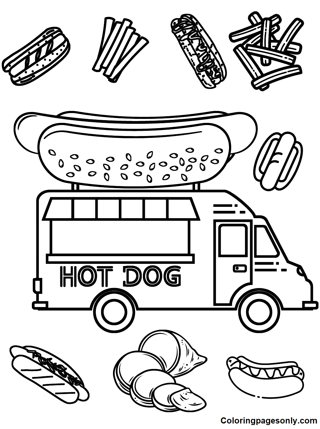 Hot Dog Food Truck Coloring Pages