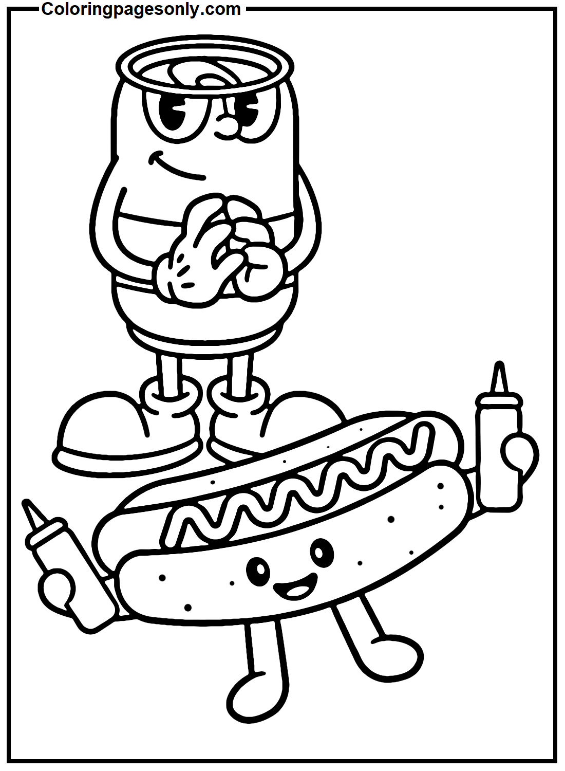 Hot Dog Holding Mustard And Sauce Coloring Pages