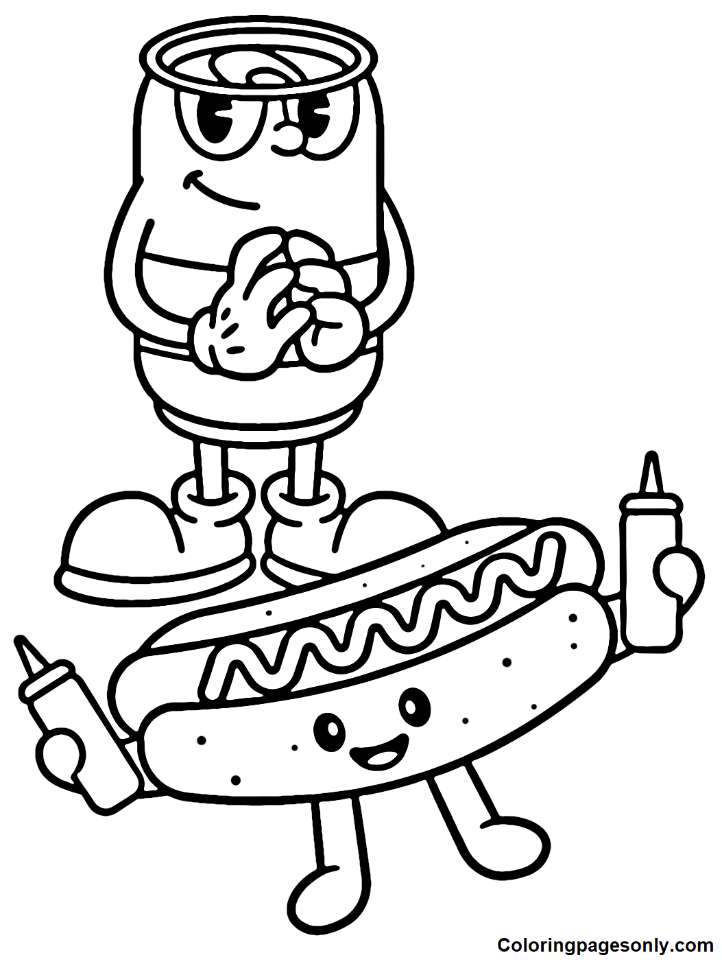 Hot Dog Holding Mustard and Sauce Coloring Pages