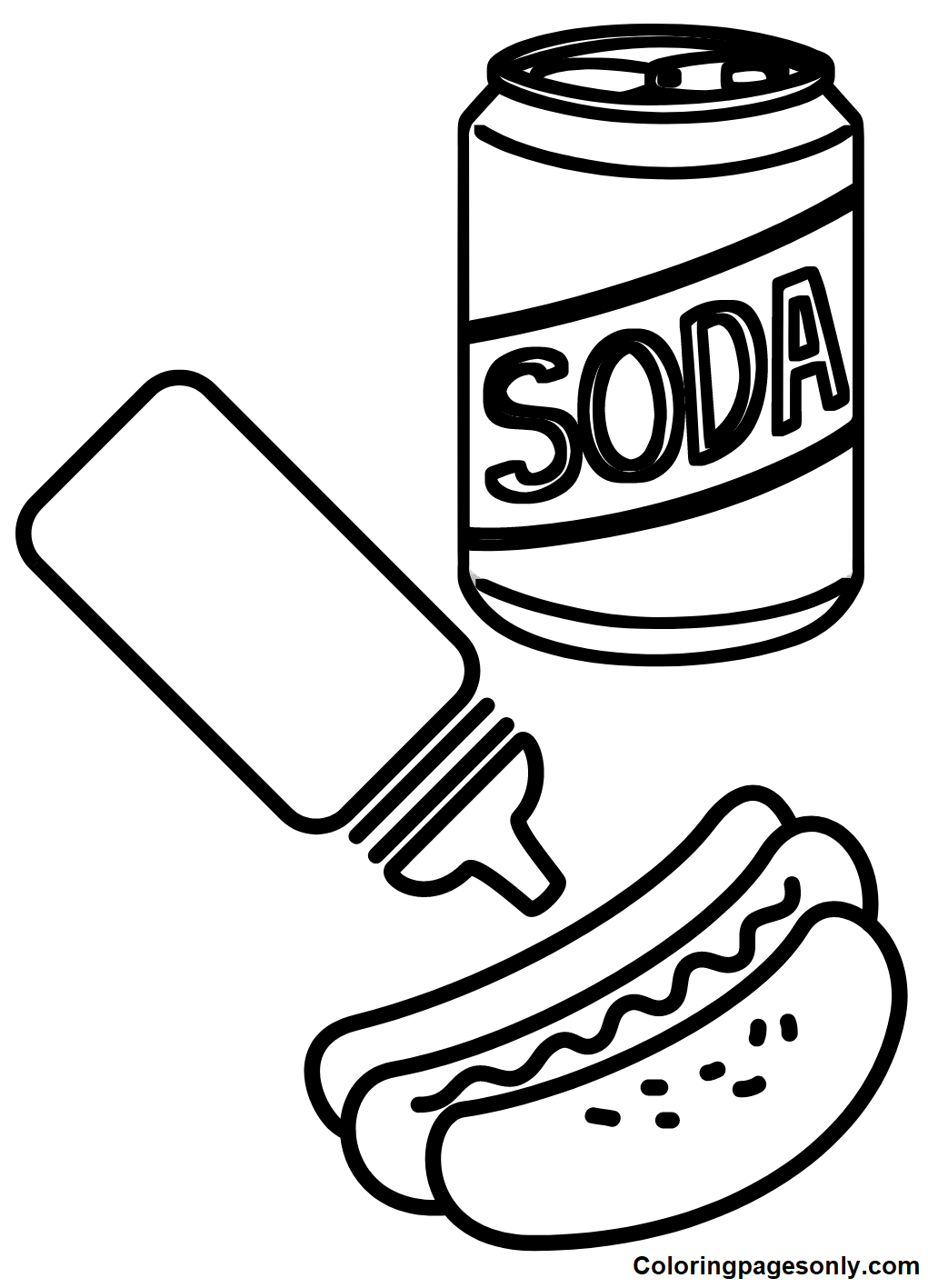 Hot Dog with Sauces and Soda Coloring Pages