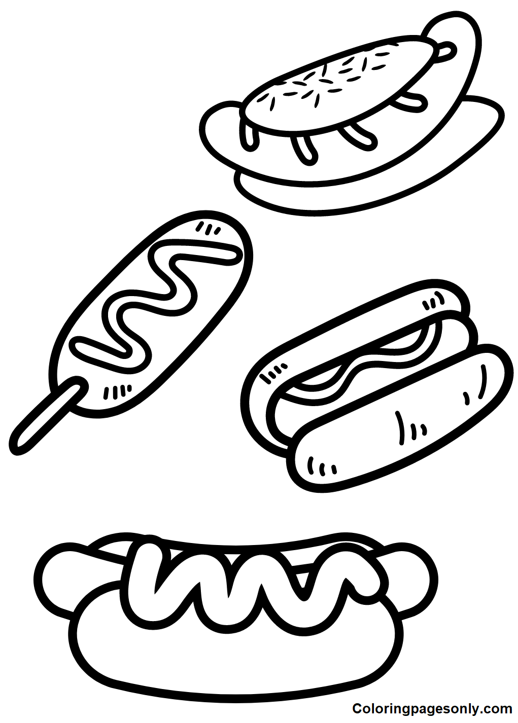 Hot Dogs Picture Coloring Pages