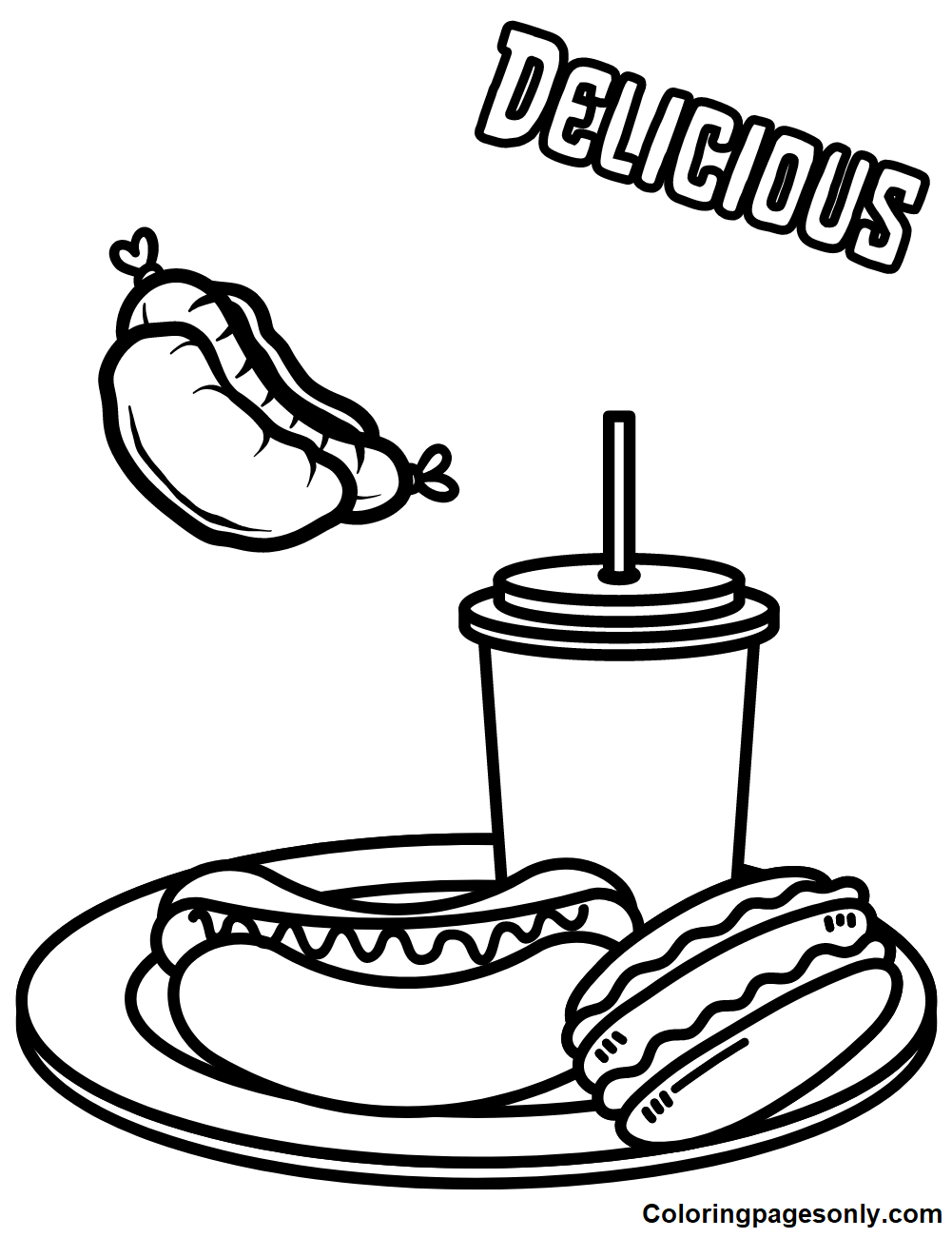 Hot Dogs and Soda Coloring Pages