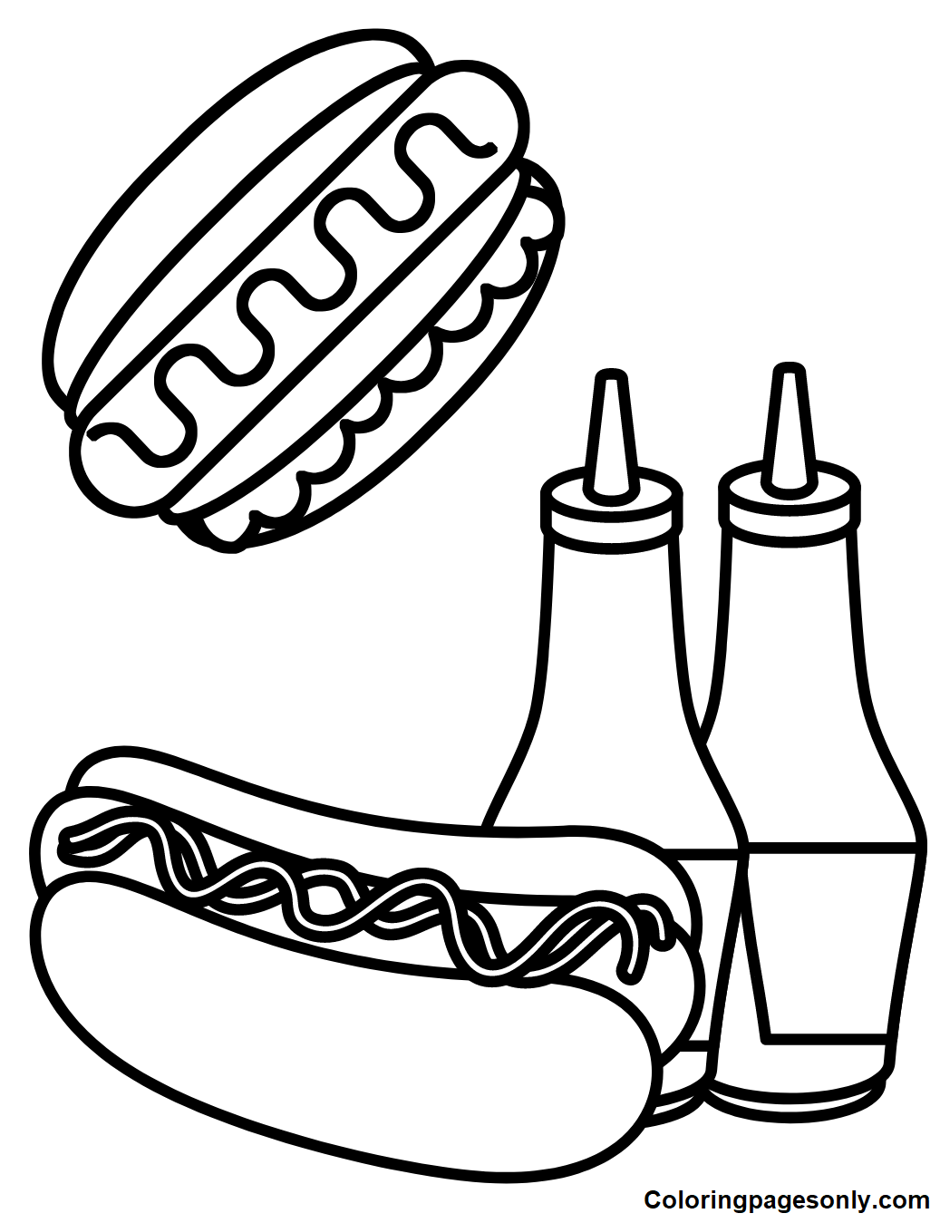Hot Dogs with Ketchup Bottle Coloring Pages