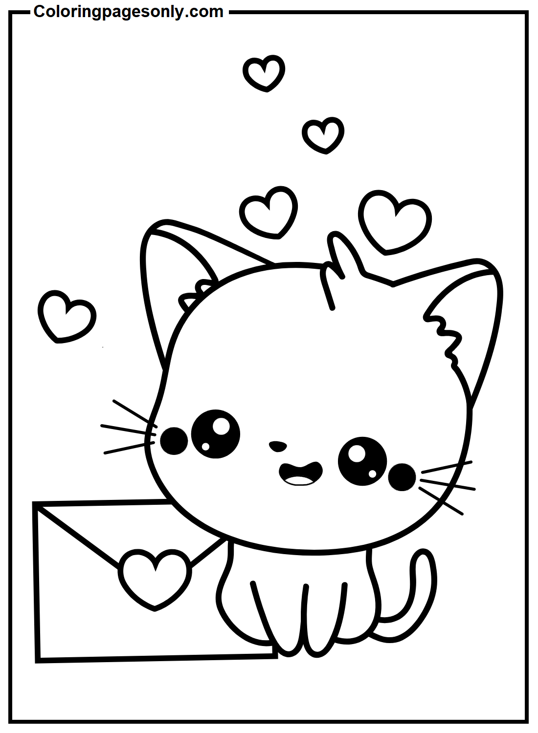 Desenhos para colorir do Dia dos Namorados do Gato Kawaii