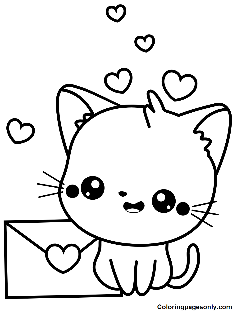 Kawaii Cat Valentine’s Day Coloring Pages