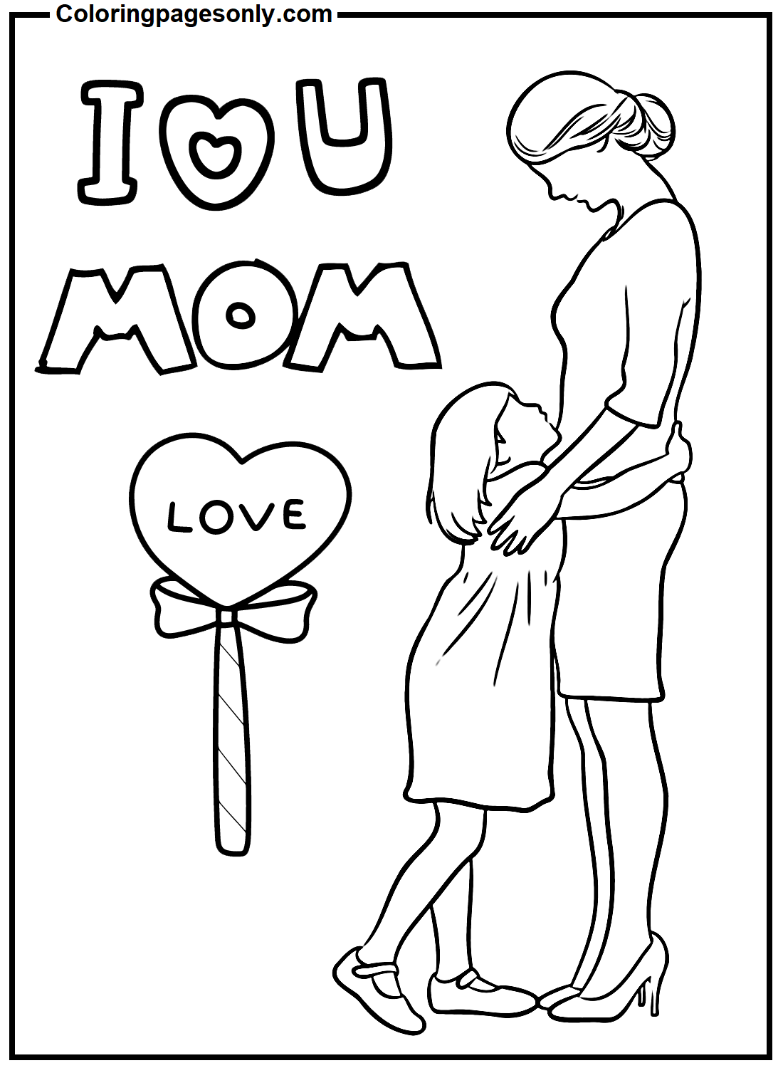 Little Girl and Mom Coloring Page