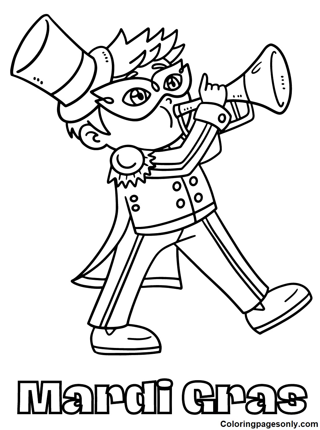 Mardi Gras Boy Playing Trumpet Coloring Pages