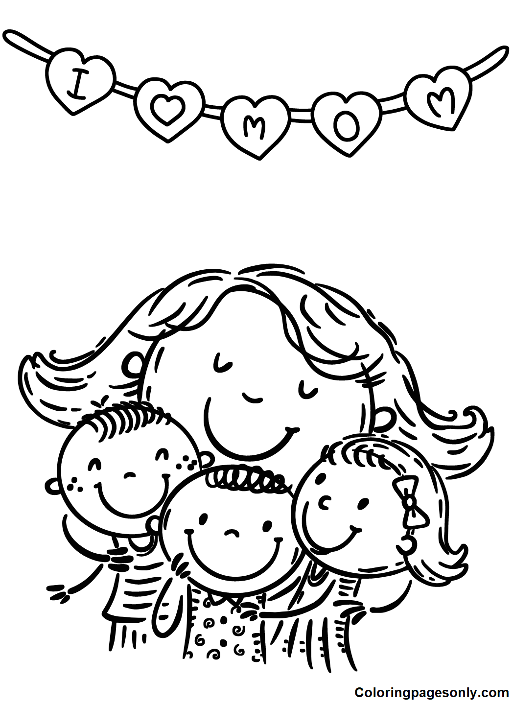 Mother Hug Children Coloring Pages