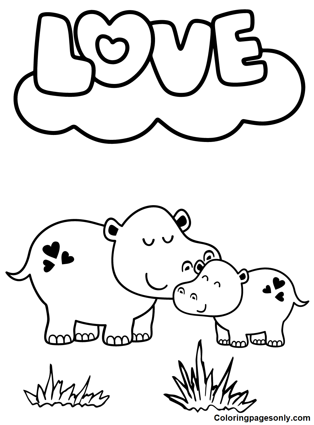 Mother and Baby Hippo Coloring Pages