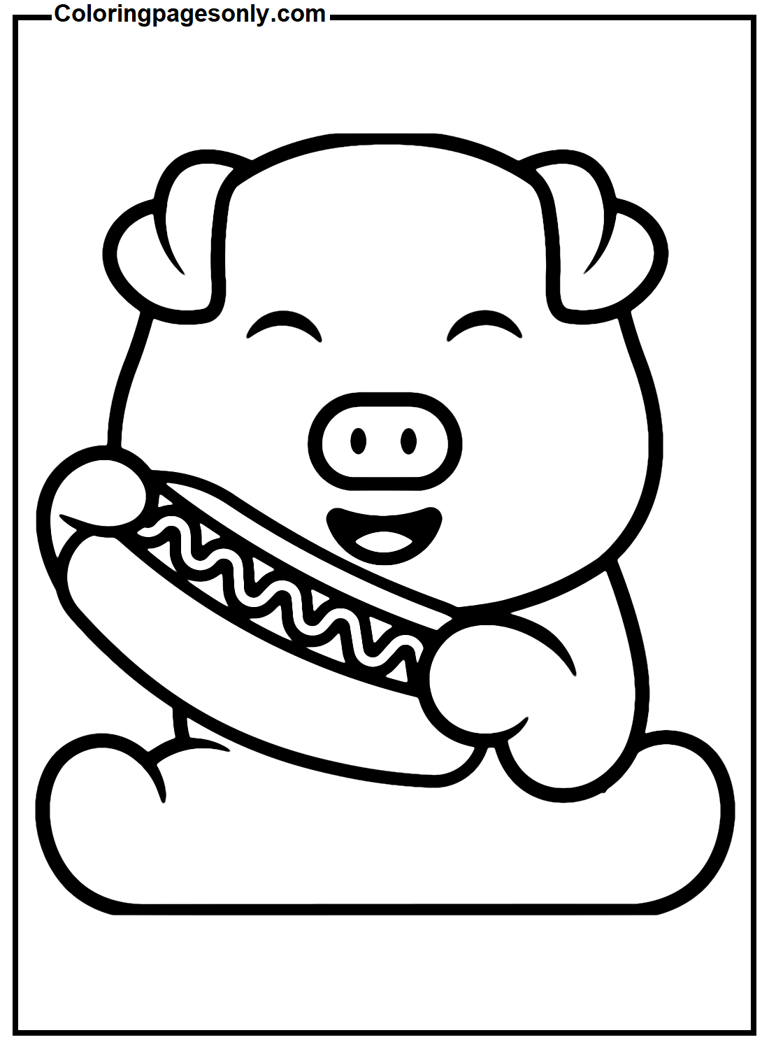 Pig Holding Hot Dog Coloring Pages