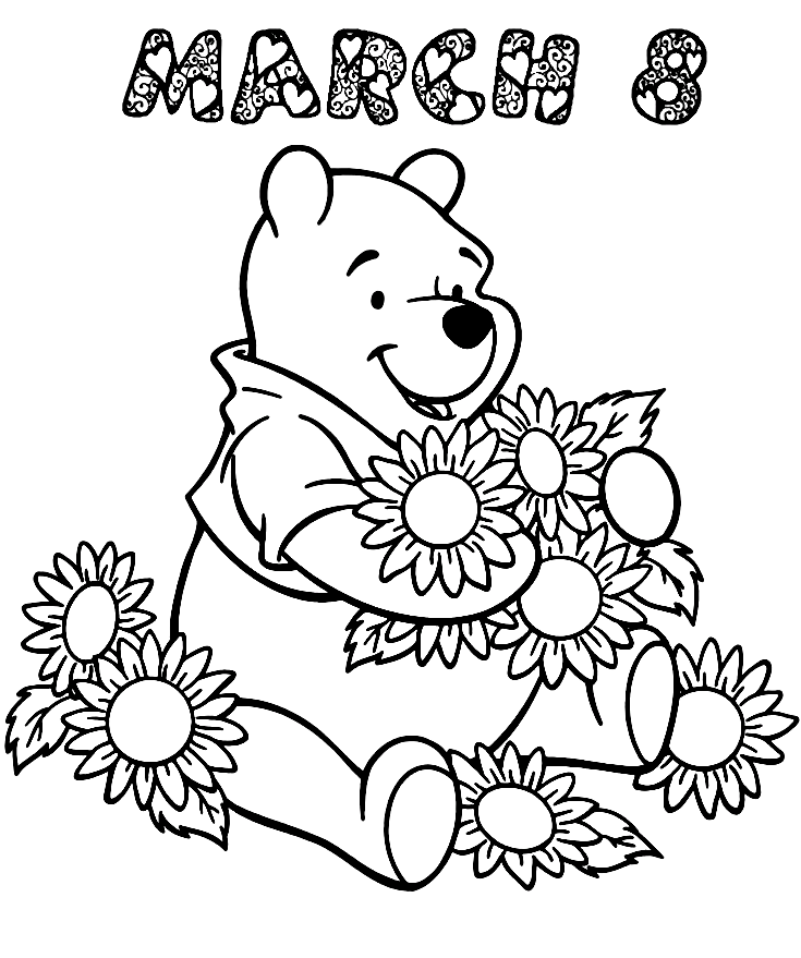 Pooh Bear Congratulates Womens Day Coloring Pages