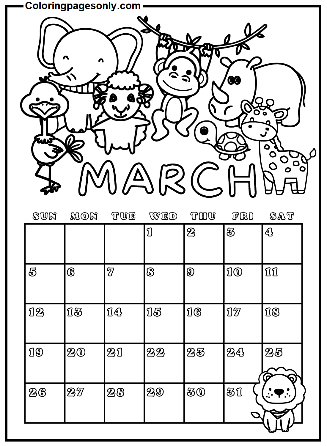 Календарь для печати на Март 2023 г. с Март 2024 г.